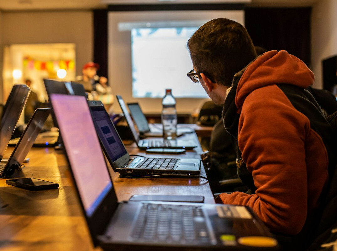 student studying coding